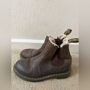 Dr. Martens Brown Leather Fur-Trim Chelsea Boots